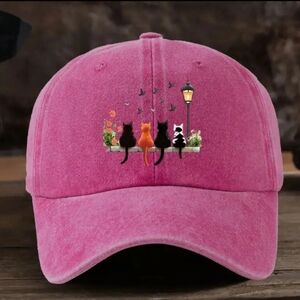 Four Cats Baseball Cap, Cat Lover Gift, Faded Pink NEW
